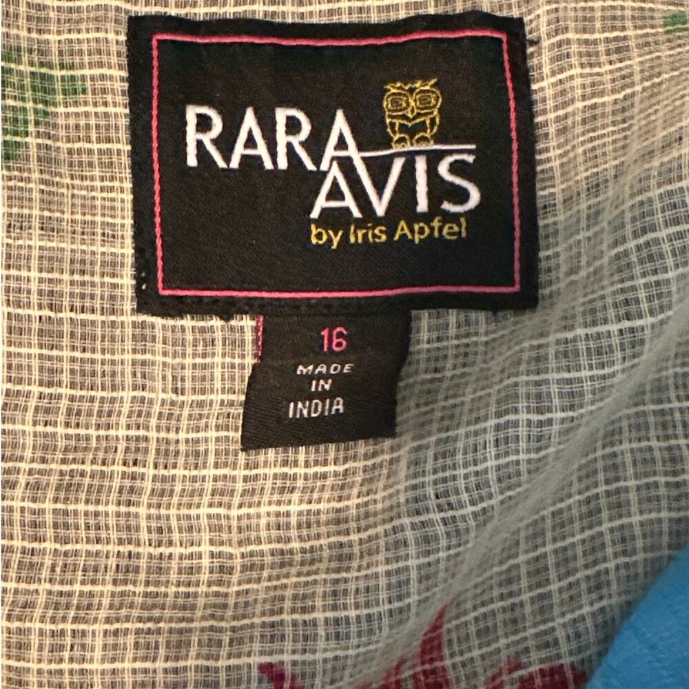 Rara Avis by Iris Apfel Printed Kurta Tunic Top Blouse Semi Sheer Tassels Sz 16 - Picture 12 of 14